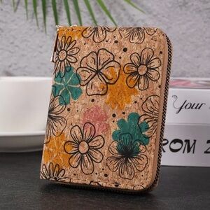 NWOT Boho Cork Mini Wallet Zipper Coin Purse Credit Card Holder